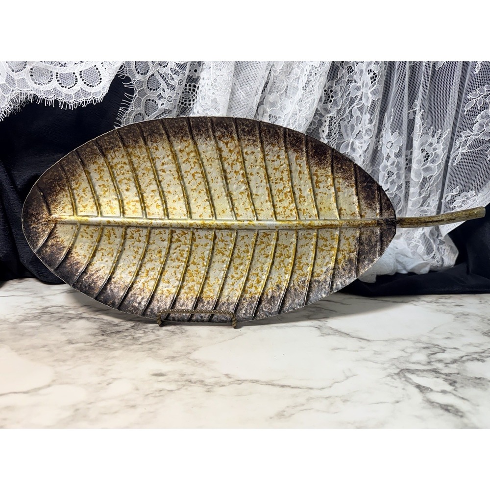 Metal Leaf Wall Hanging Art or Decorative Tray 16"L (P2944)